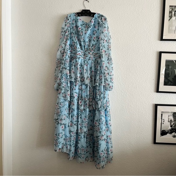 Mac Duggal Bishop Sleeve Floral Print Long Sheer Dress - Picture 6 of 10